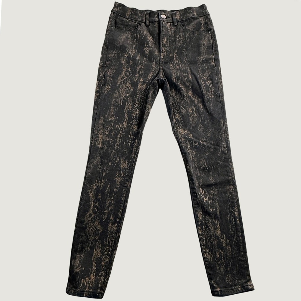 Express Women Size 4R Black Bronze Metallic Snake Print High Rise Skinny Jeans